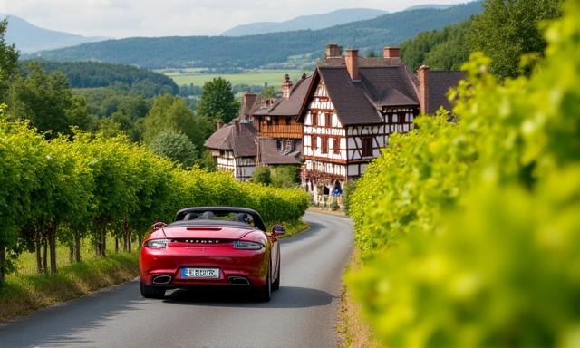 Route des Vins d'Alsace avec une voiture de luxe