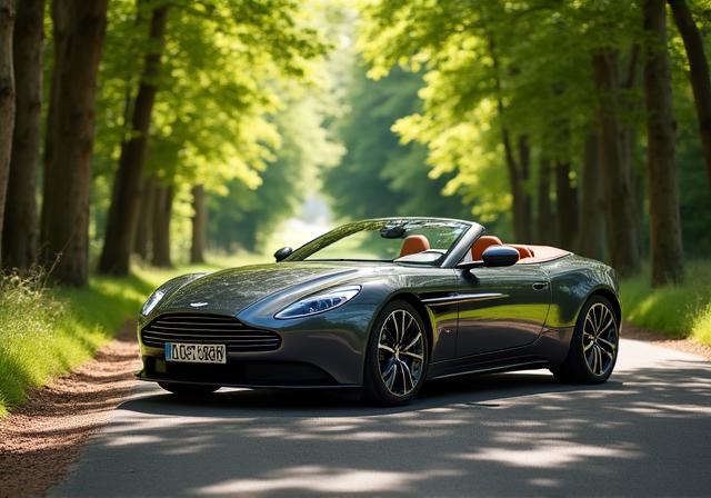 Aston Martin décapotable sur une route de campagne