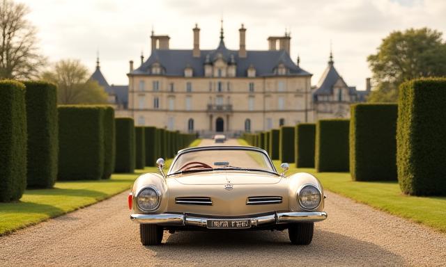 Cabriolet devant un Château de la Loire