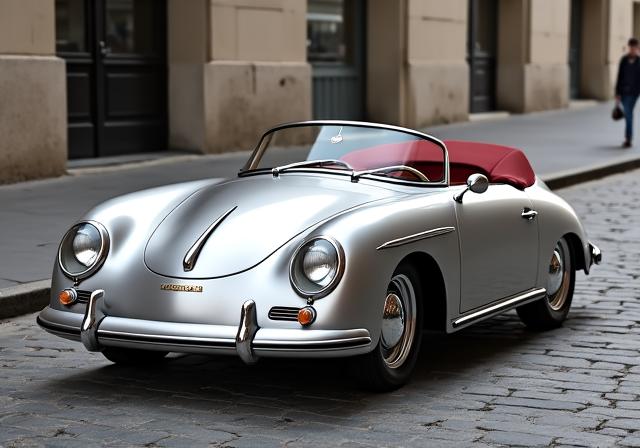 Porsche 356 Speedster argentée garée près du Louvre